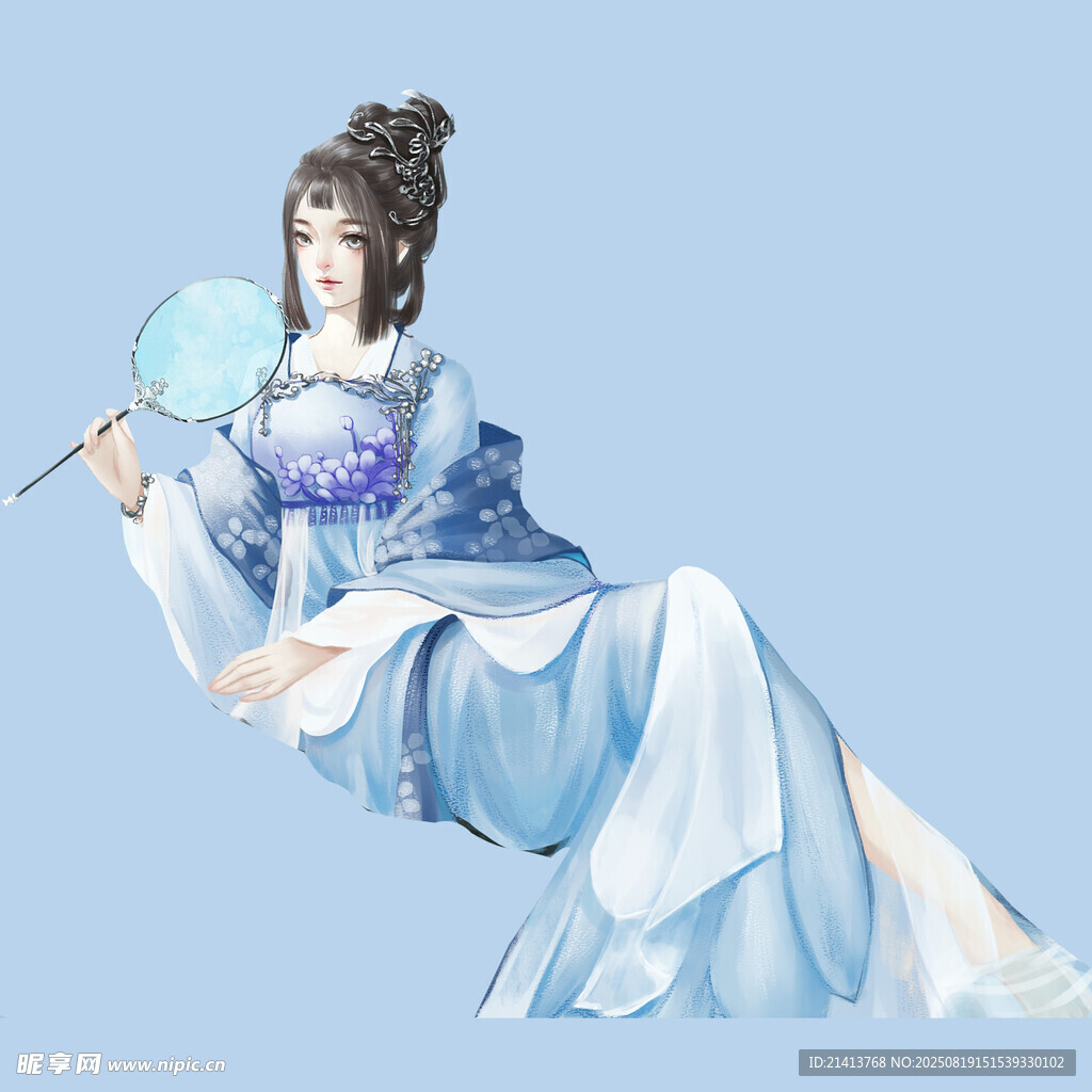 古風(fēng)美人持扇優(yōu)雅側(cè)臥