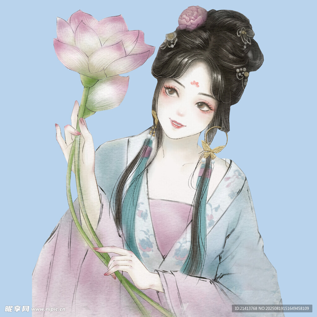 古風(fēng)持蓮美人圖