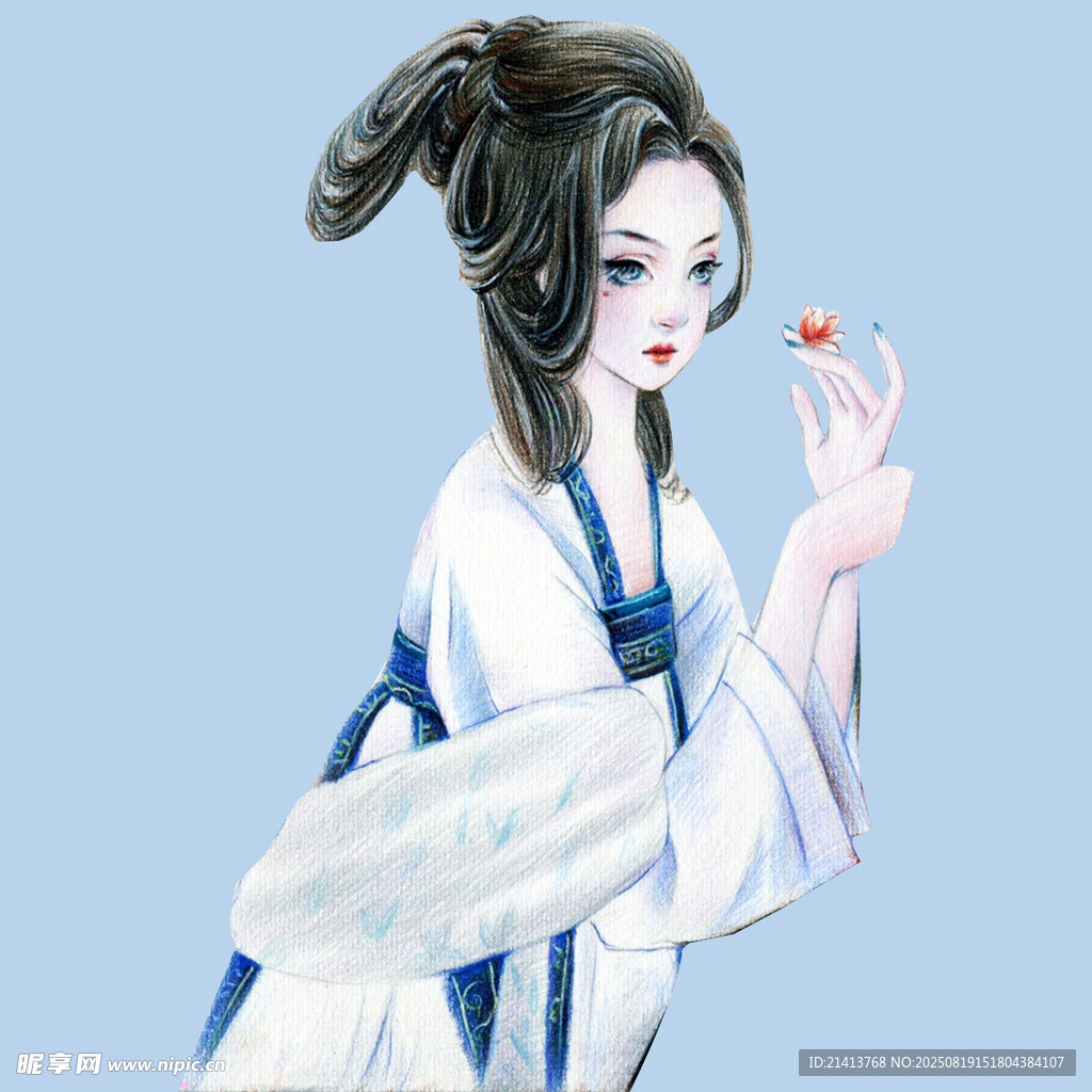 古風(fēng)漢服女子拈花圖