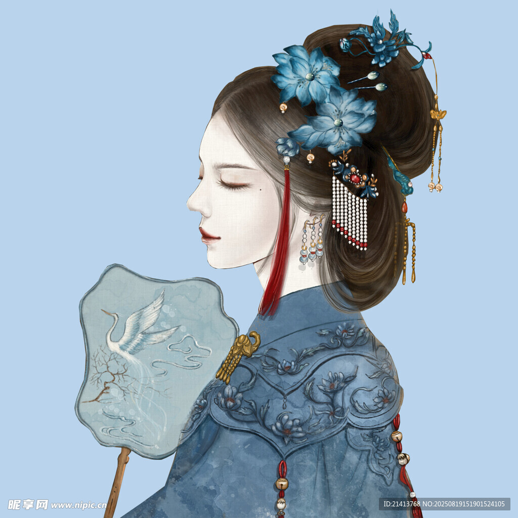古風佳人持扇側(cè)顏圖