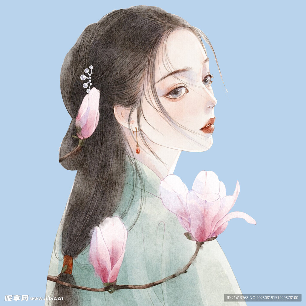 古風(fēng)玉蘭花少女側(cè)顏
