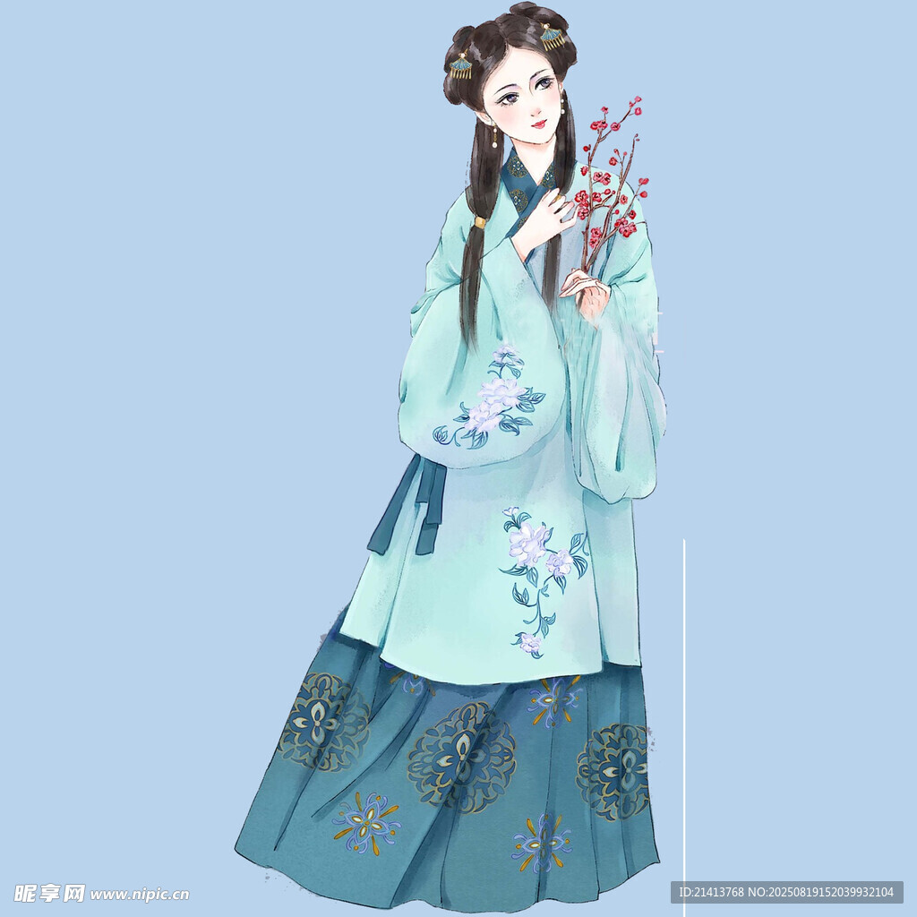 古風(fēng)女子持花漢服形象