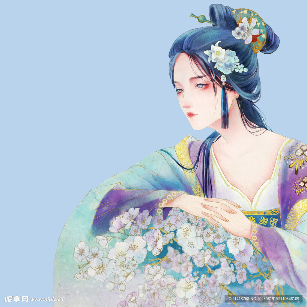 古風(fēng)美人持花優(yōu)雅姿態(tài)