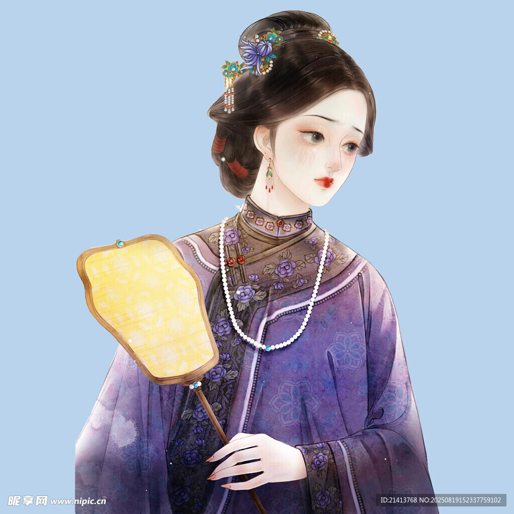 古風(fēng)紫衣持扇優(yōu)雅女子