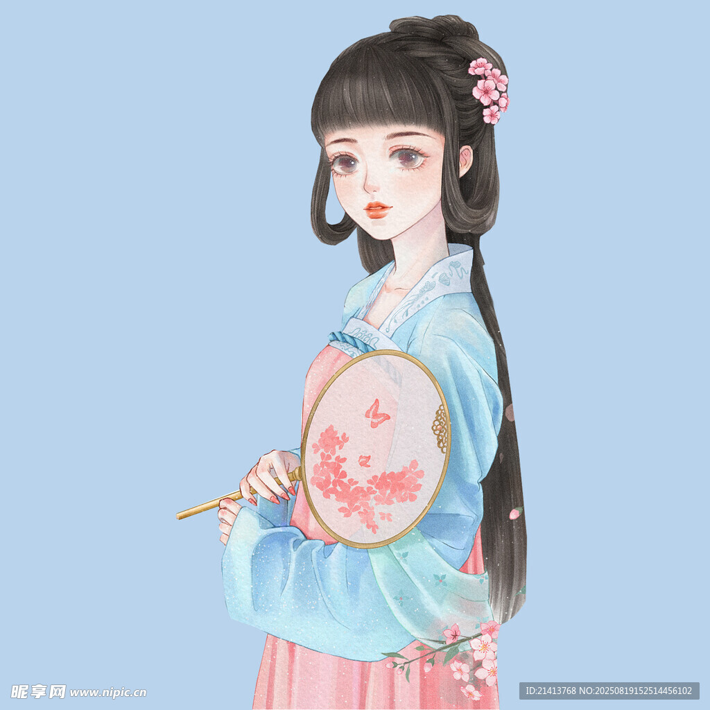 古風少女持扇優(yōu)雅而立