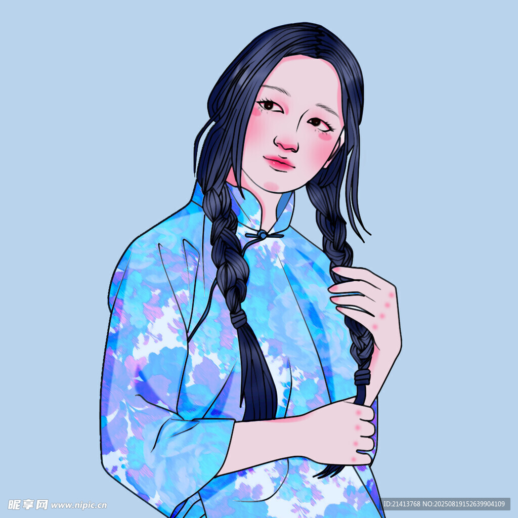 身著旗袍的溫婉長發(fā)女子