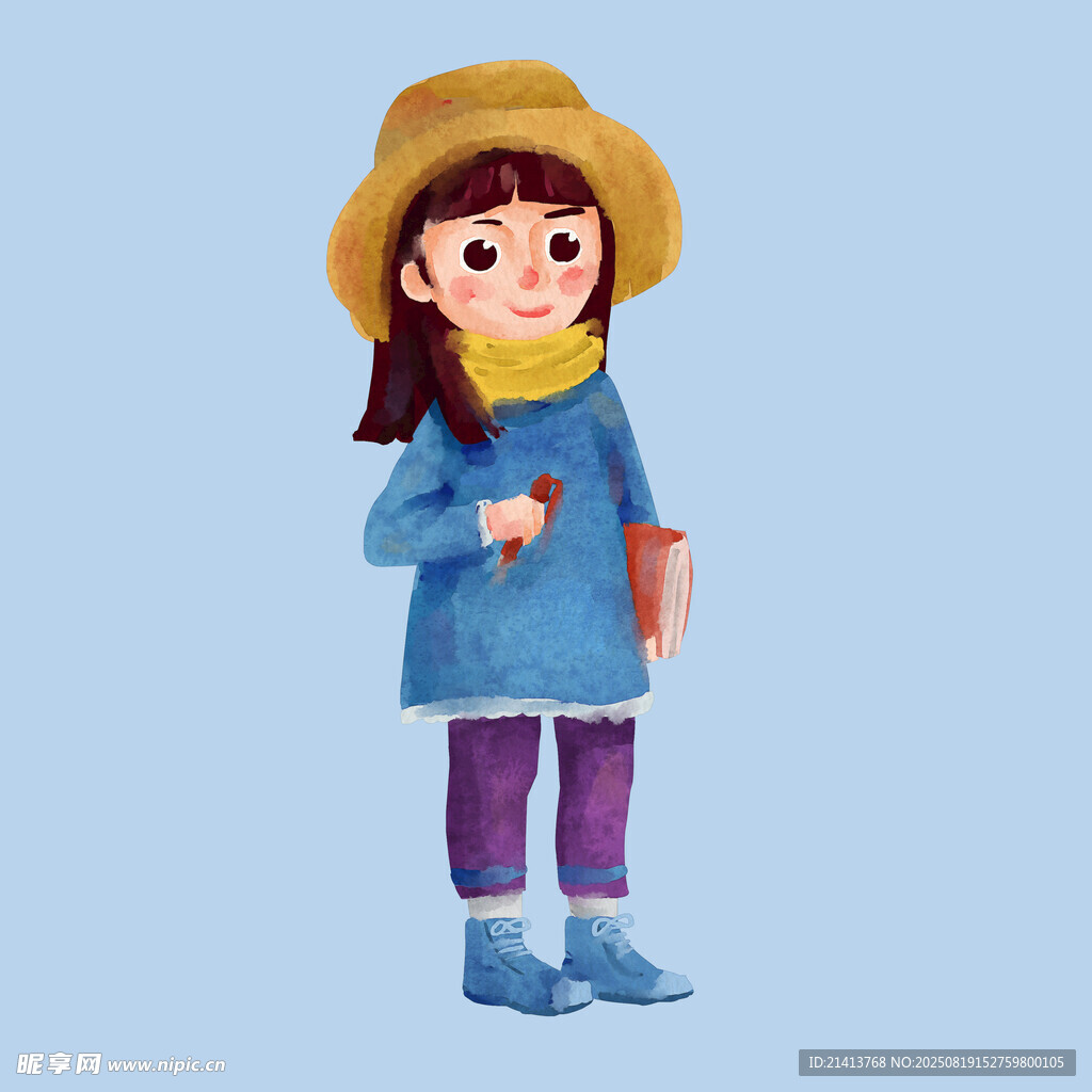 冬日持書的可愛女孩