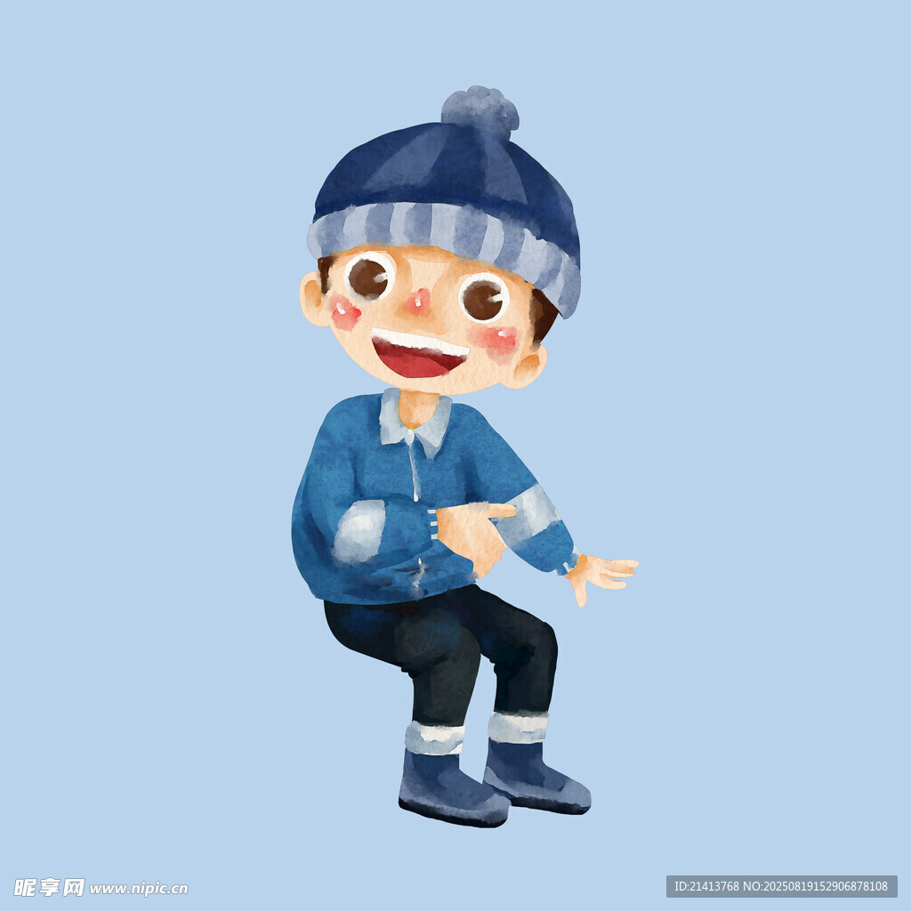冬日里開心玩耍的小男孩