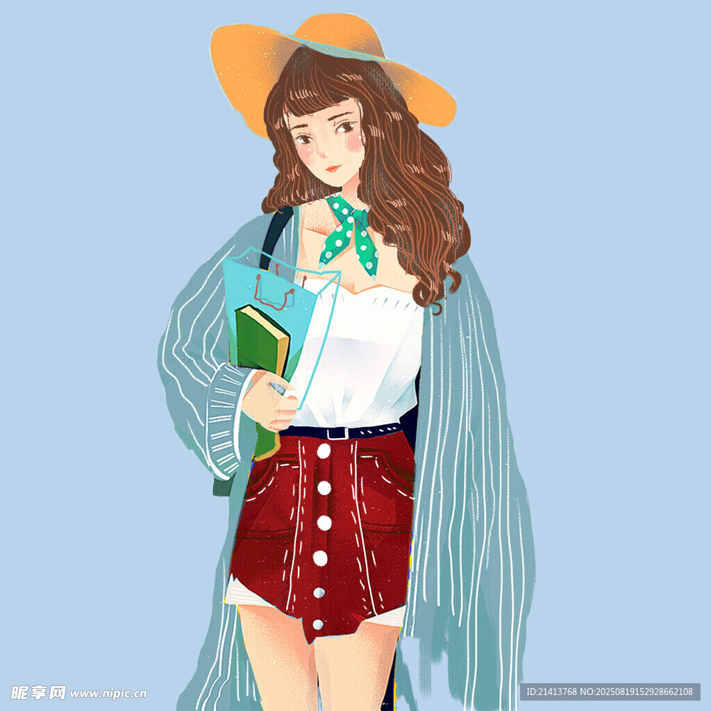 時尚女孩手持書籍與花束