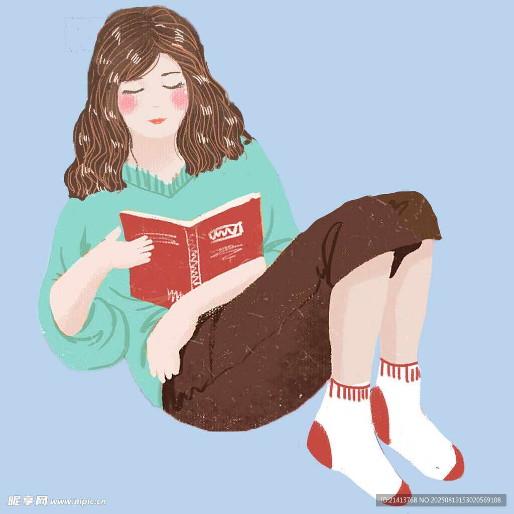 女孩愜意閱讀瞬間