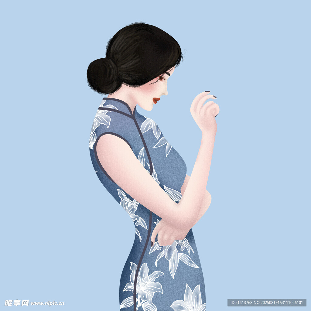 優(yōu)雅旗袍女子低頭輕嗅