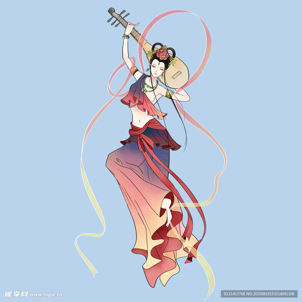 古風(fēng)少女持琴飛舞