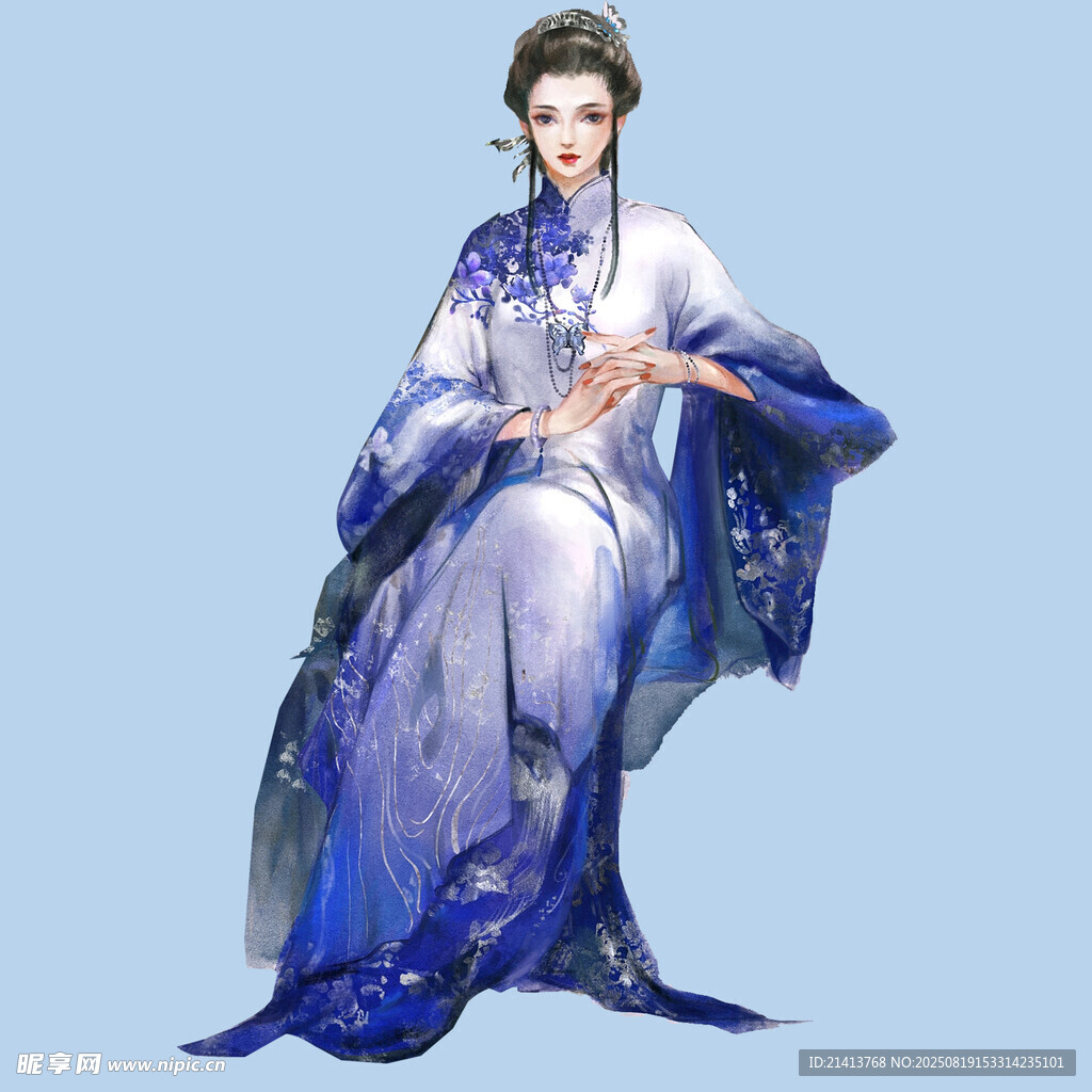 古風藍裳女子優(yōu)雅起舞