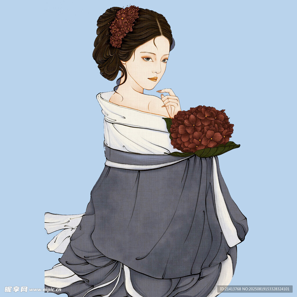 古風(fēng)少女持花優(yōu)雅而立