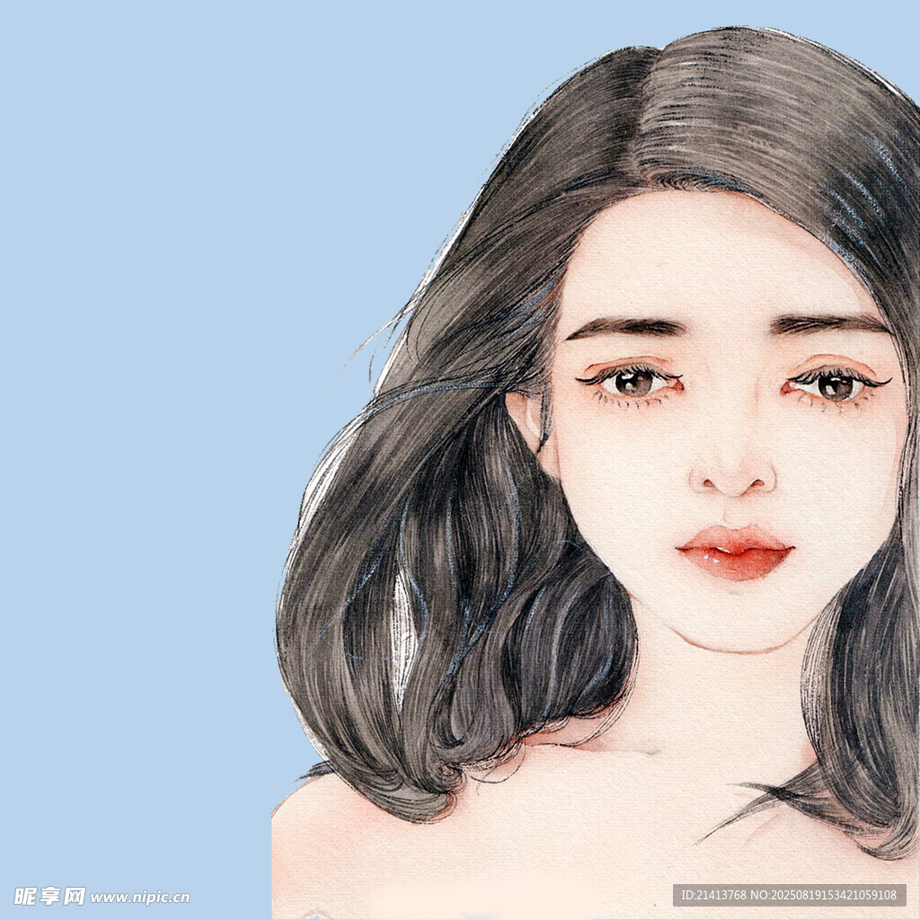 長(zhǎng)發(fā)女子唯美插畫頭像