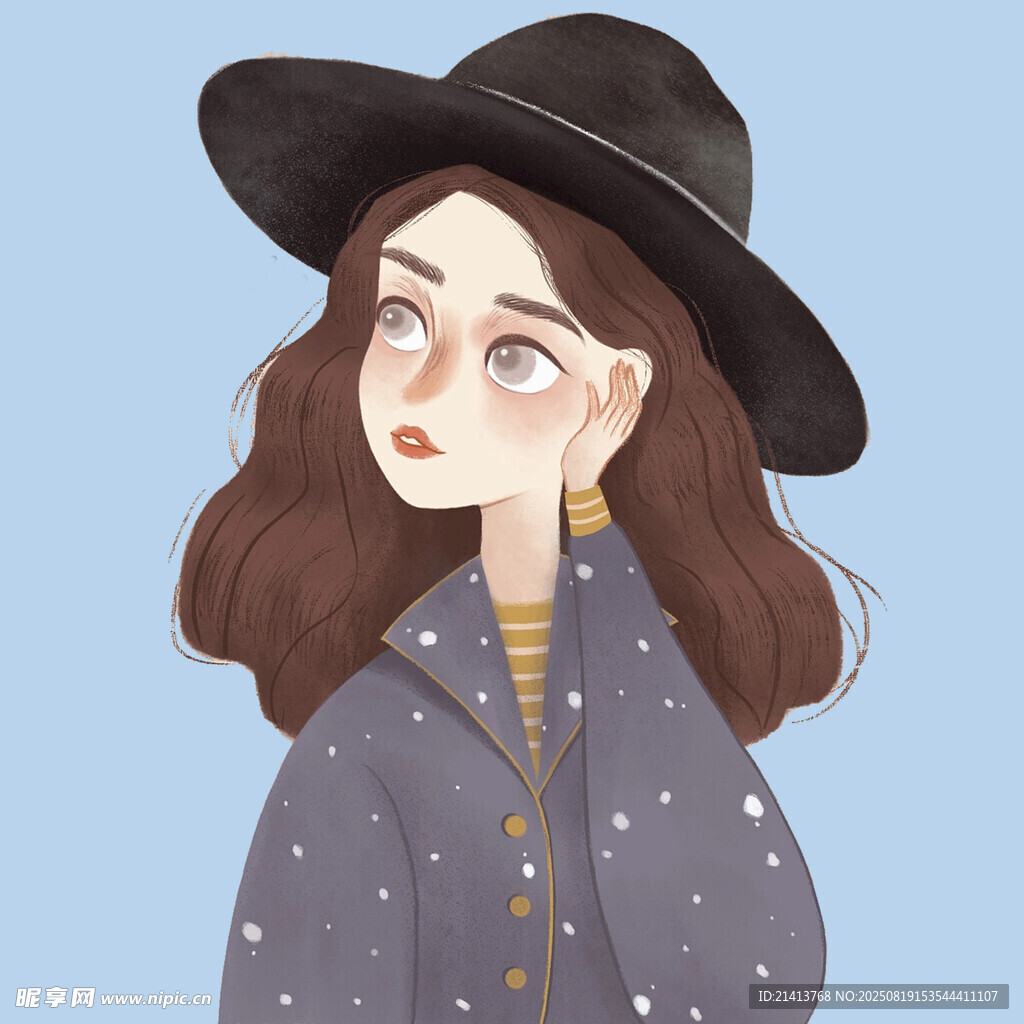 戴帽時尚女孩插畫形象