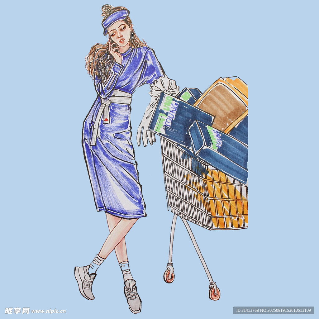 時尚女子推滿購物車
