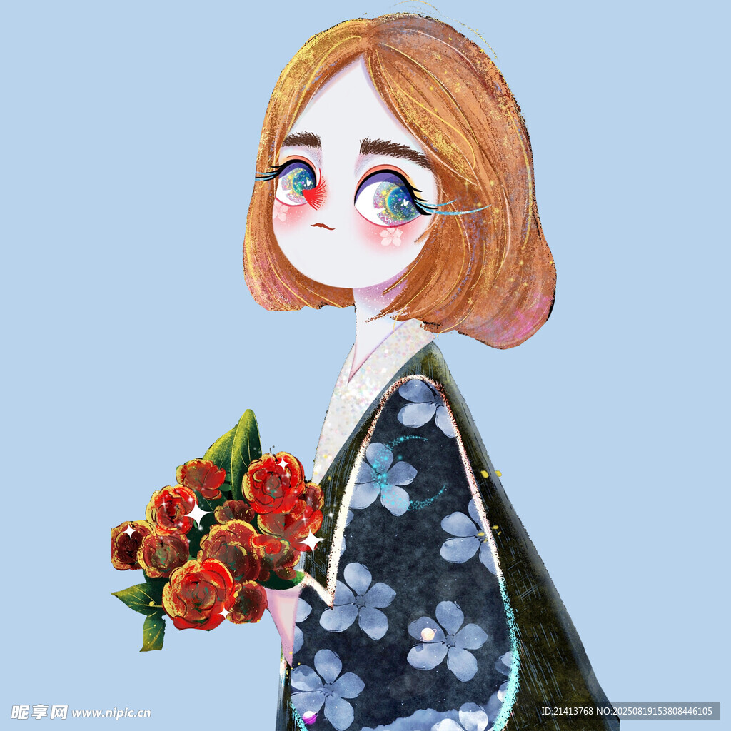 手持花束的可愛女孩