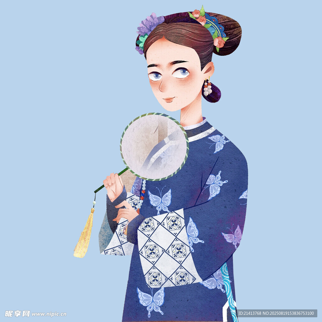 古風(fēng)旗袍女子持扇優(yōu)雅模樣