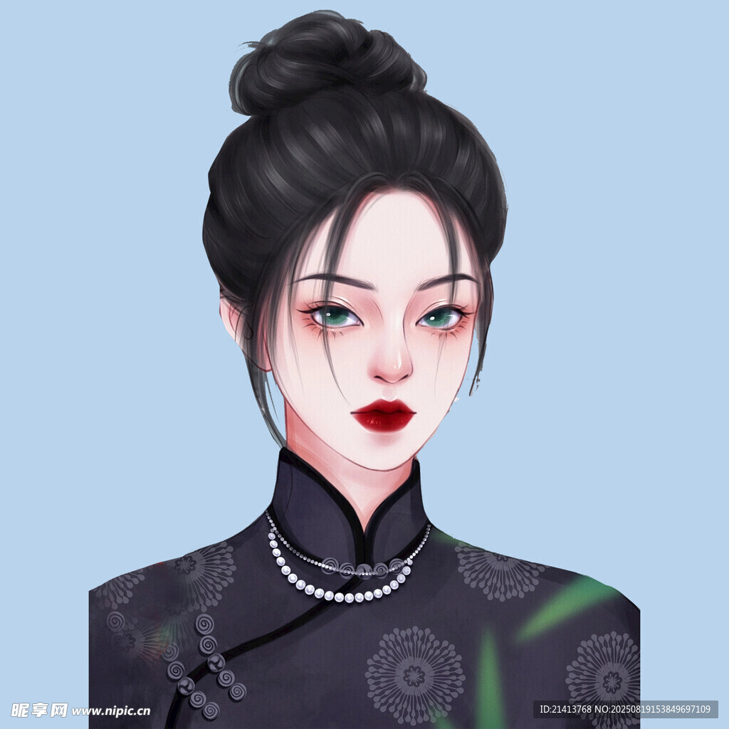 古風盤發(fā)旗袍女子肖像