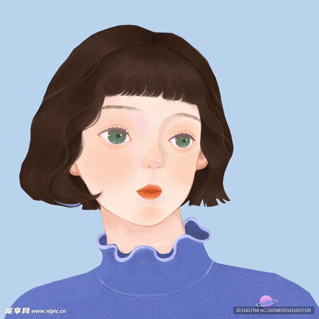 短發(fā)藍(lán)衣女孩頭像