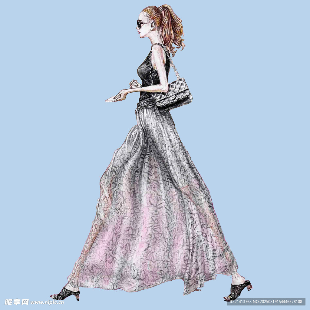優(yōu)雅長裙女性時(shí)尚插畫