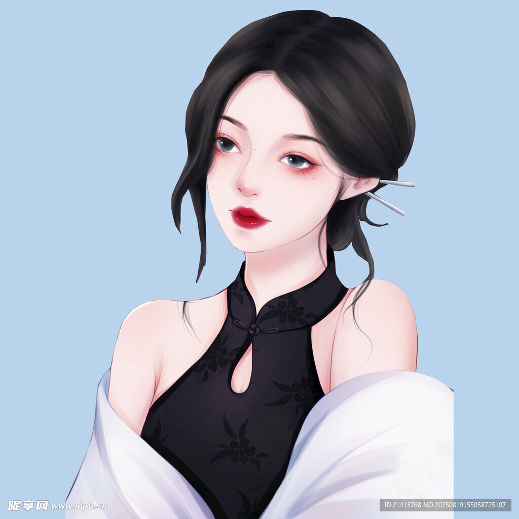 古風(fēng)黑衣披肩女子形象