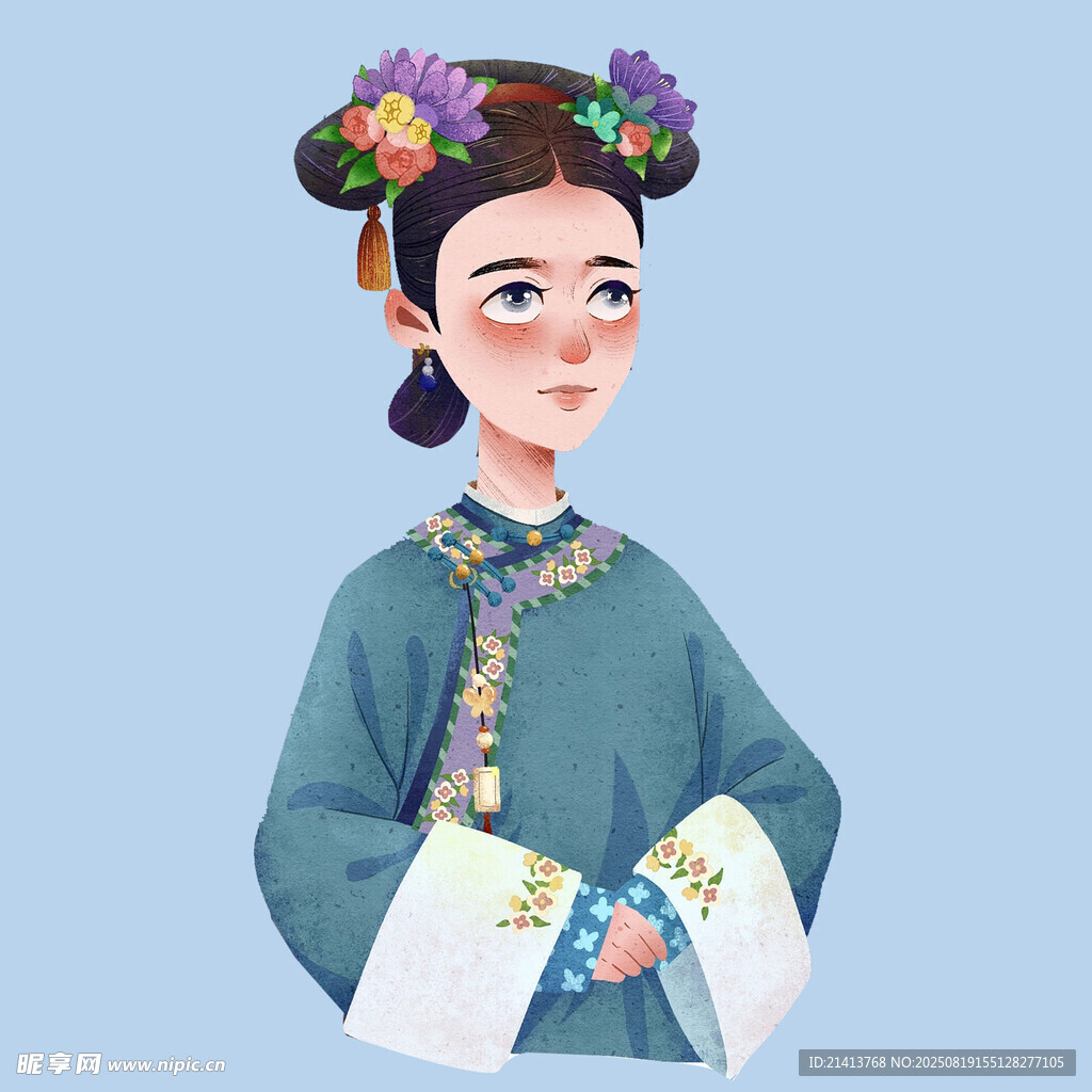 清朝旗裝女子俏皮形象