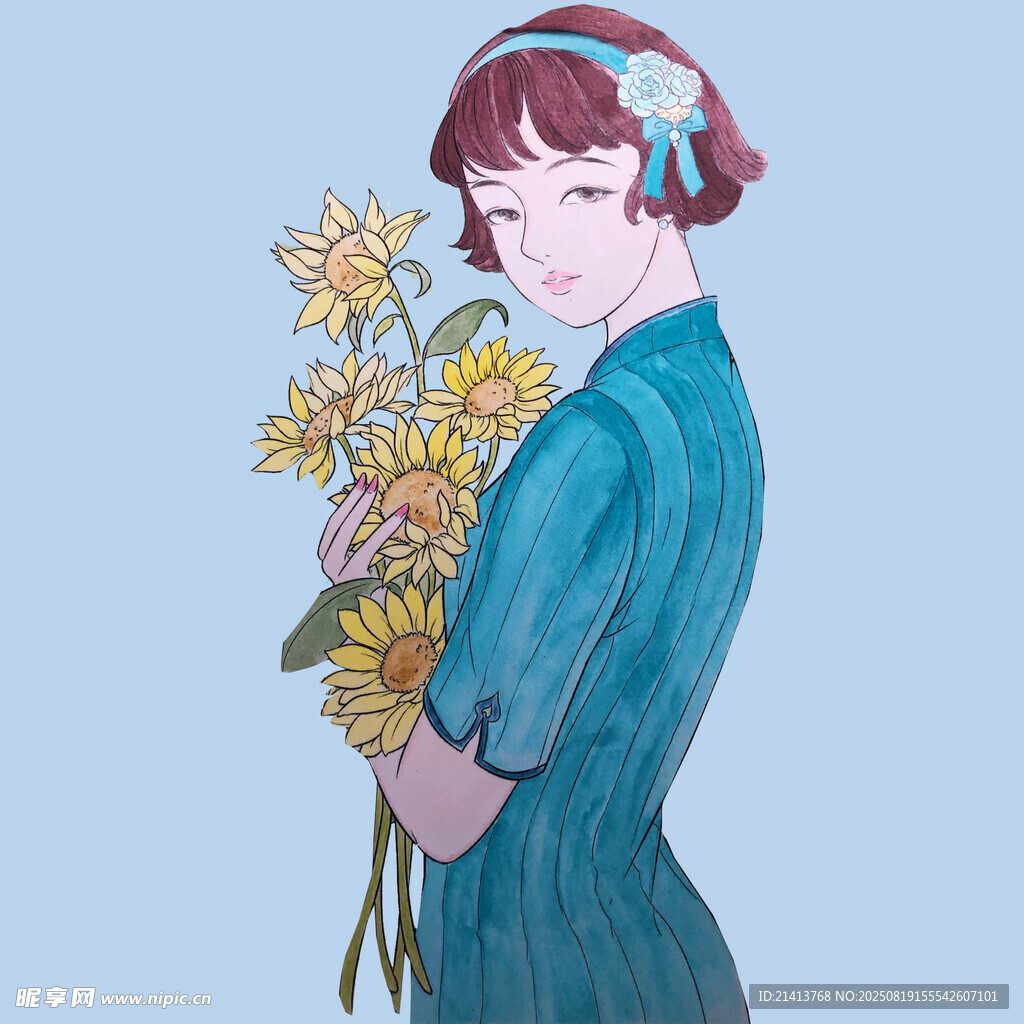 持花少女 清新復(fù)古風(fēng)