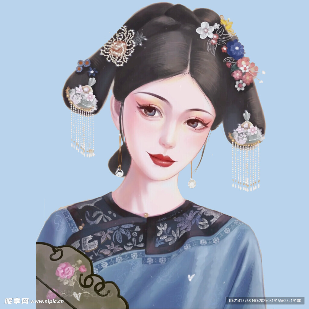 古風(fēng)旗裝女子優(yōu)雅持扇