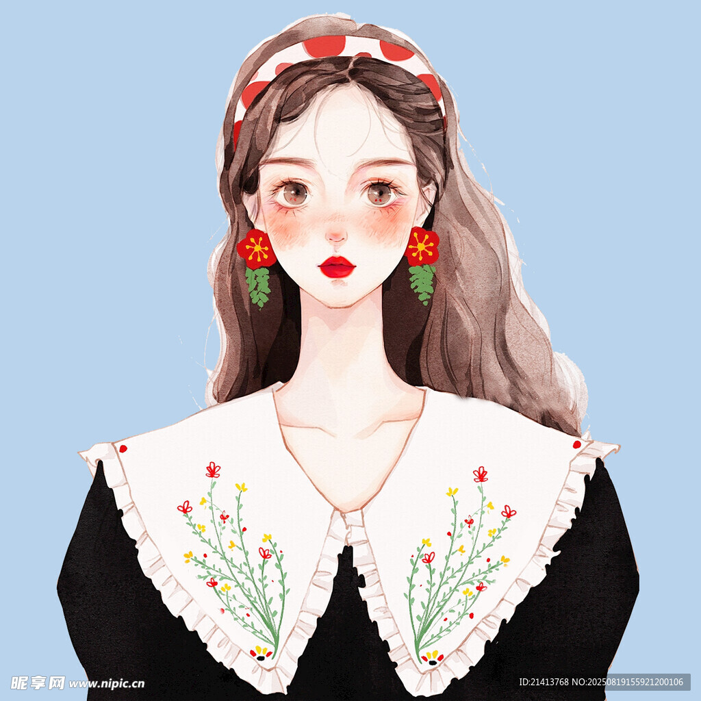 復(fù)古風(fēng)刺繡服飾少女形象