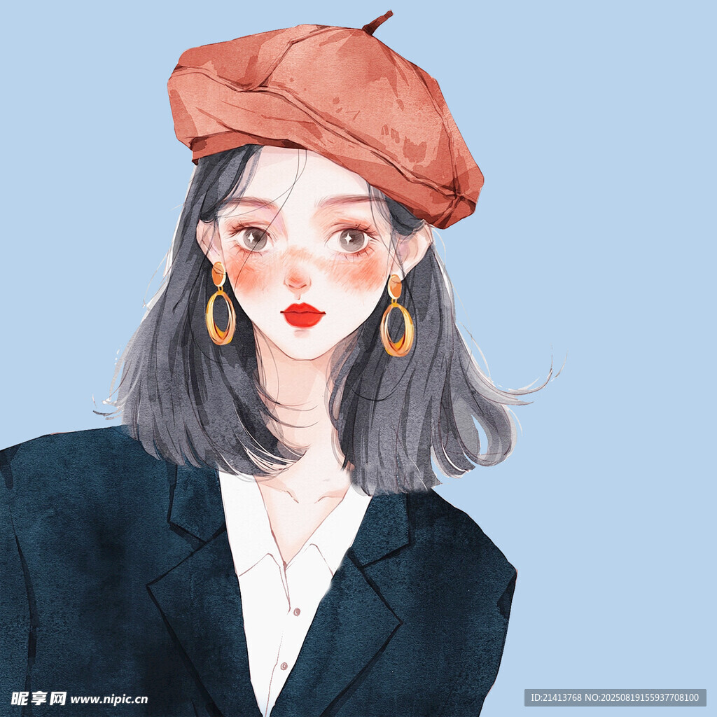 戴貝雷帽的時尚女性