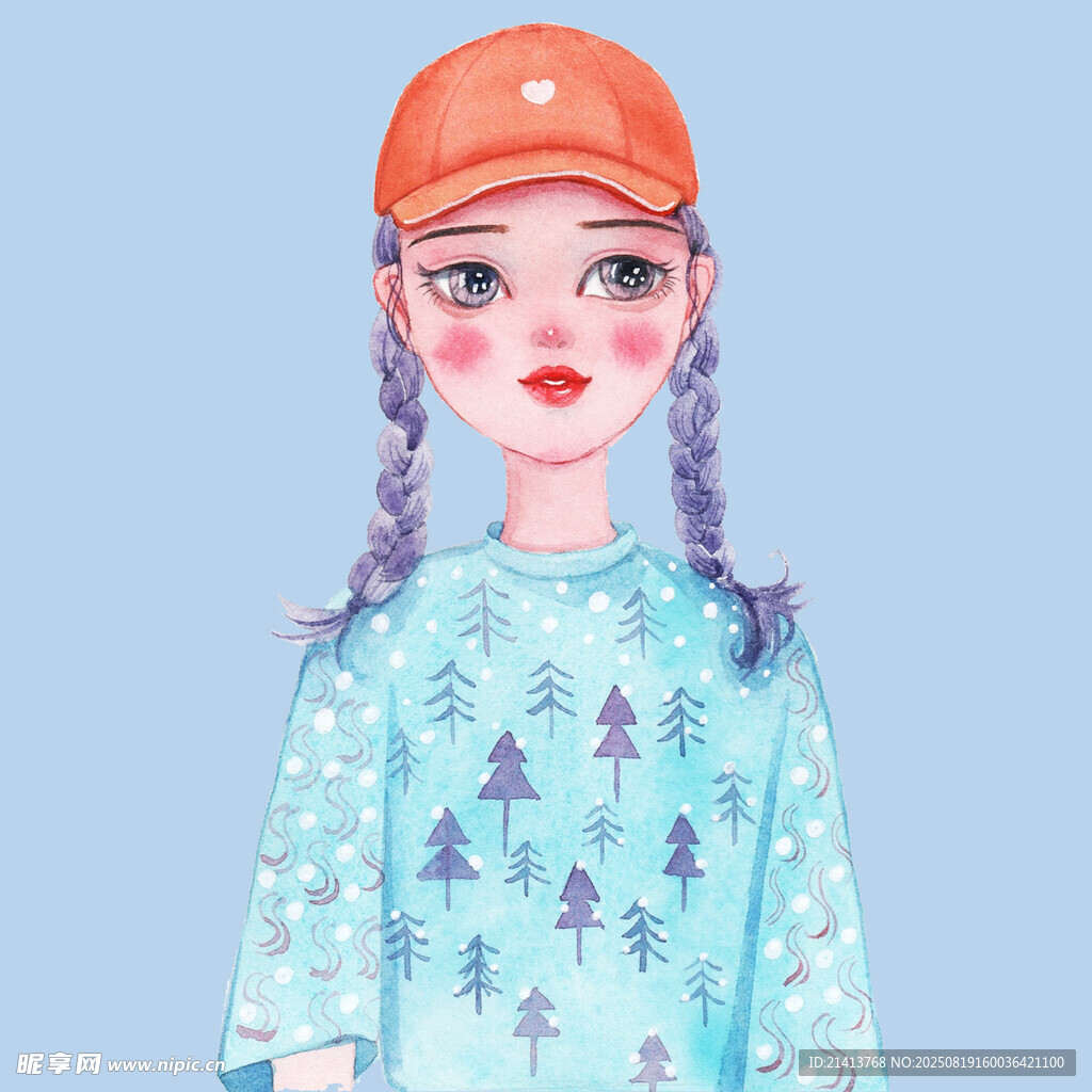戴橙帽扎辮的可愛女孩