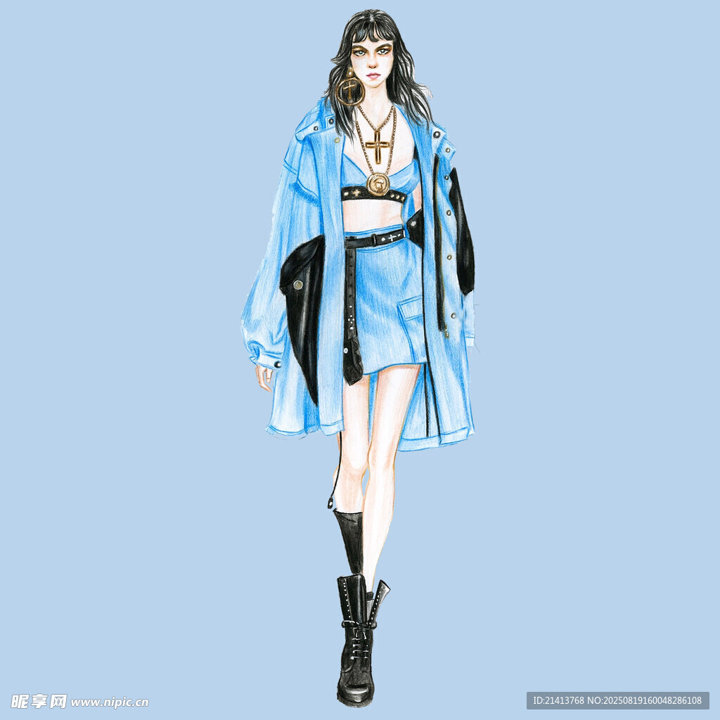 藍色古風時尚服飾展示