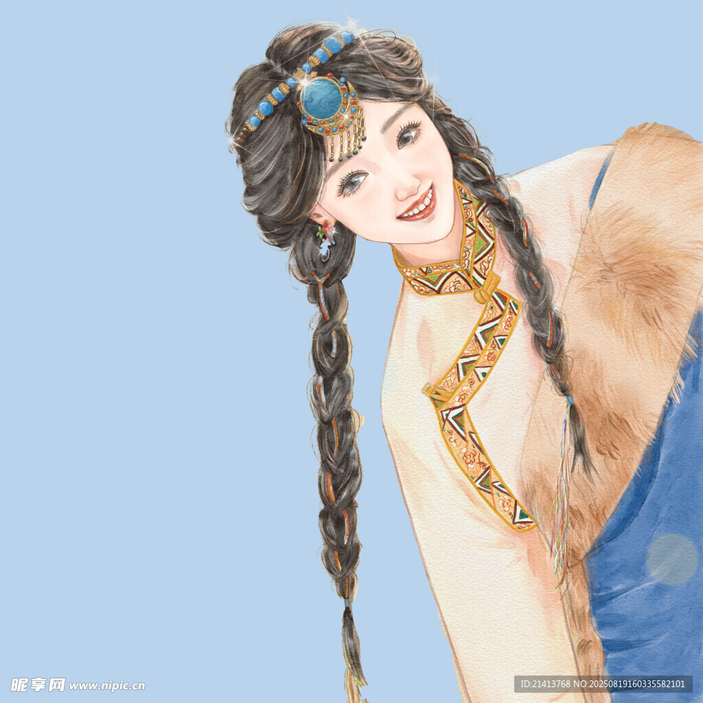 編發(fā)美女戴蛇形項鏈