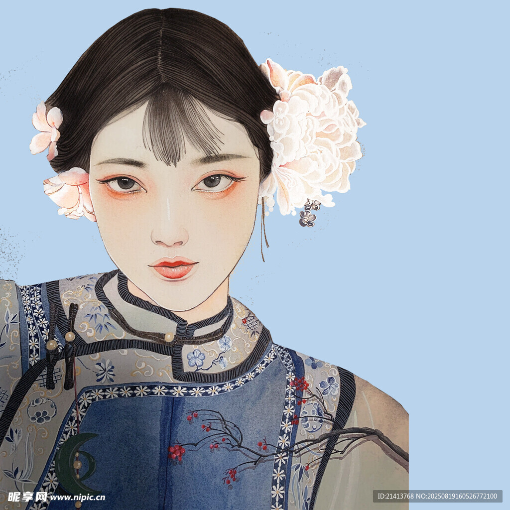 古典旗袍少女 花飾添韻