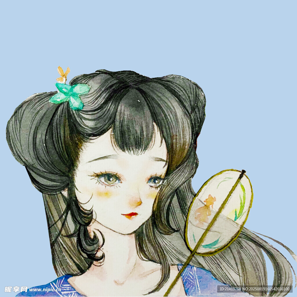 古風(fēng)少女持扇優(yōu)雅模樣