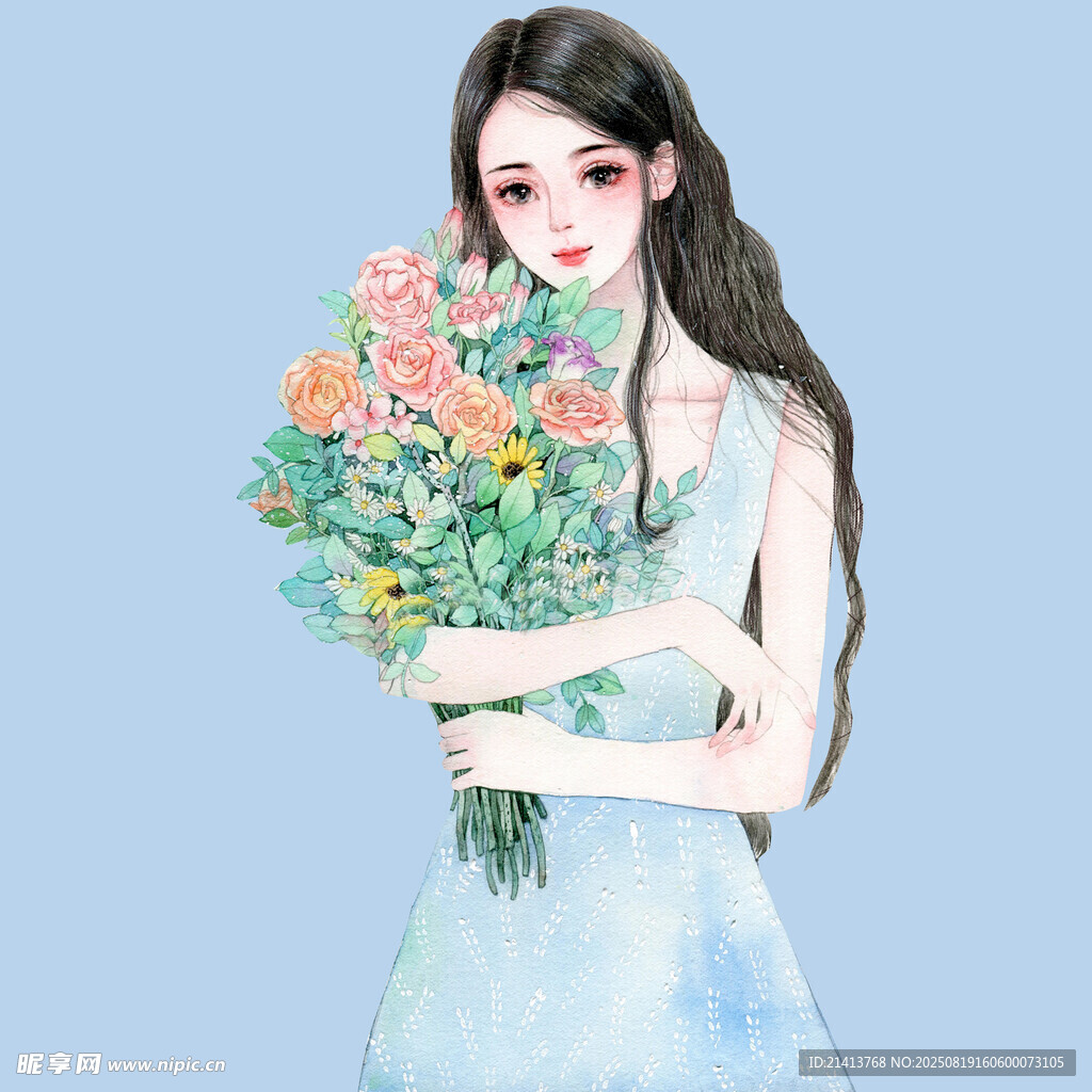 手持花束的清新少女