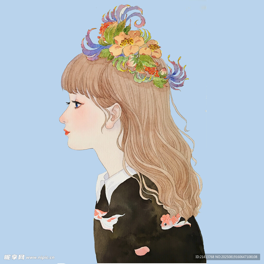 戴花環(huán)的長發(fā)少女