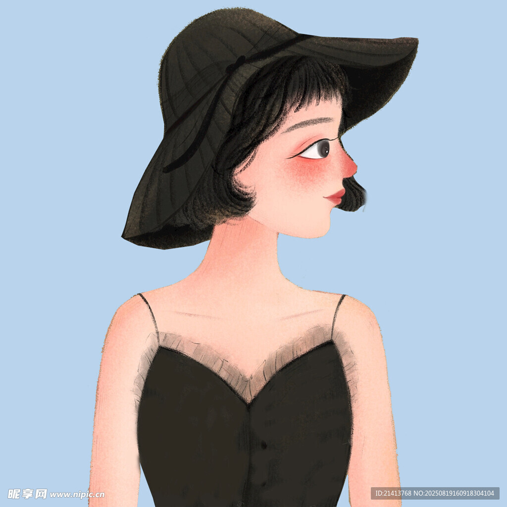 戴黑帽的時(shí)尚吊帶女孩
