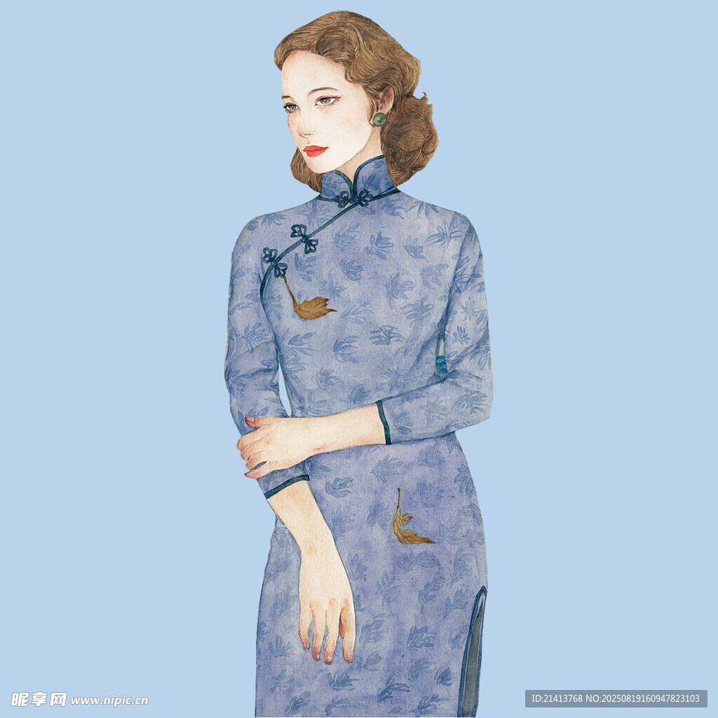 復(fù)古旗袍女子優(yōu)雅姿態(tài)