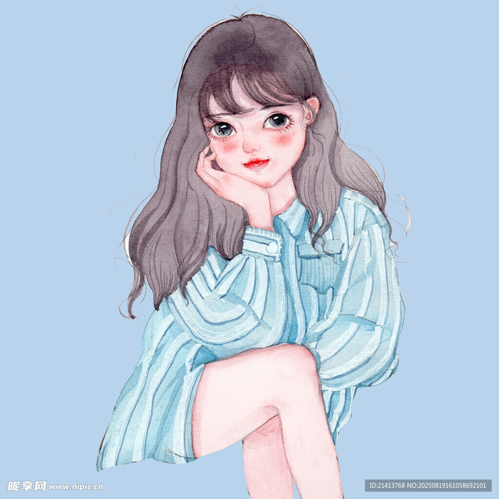 可愛少女坐姿插畫
