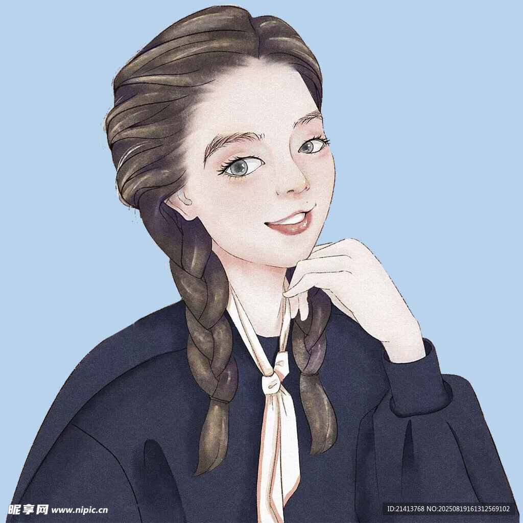 雙麻花辮女孩的清新形象