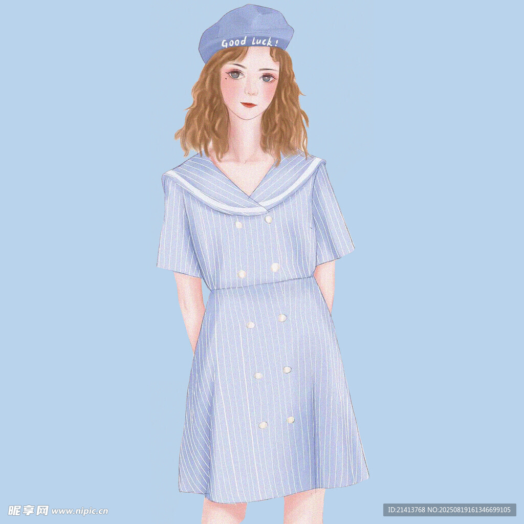藍裙少女甜美穿搭展示