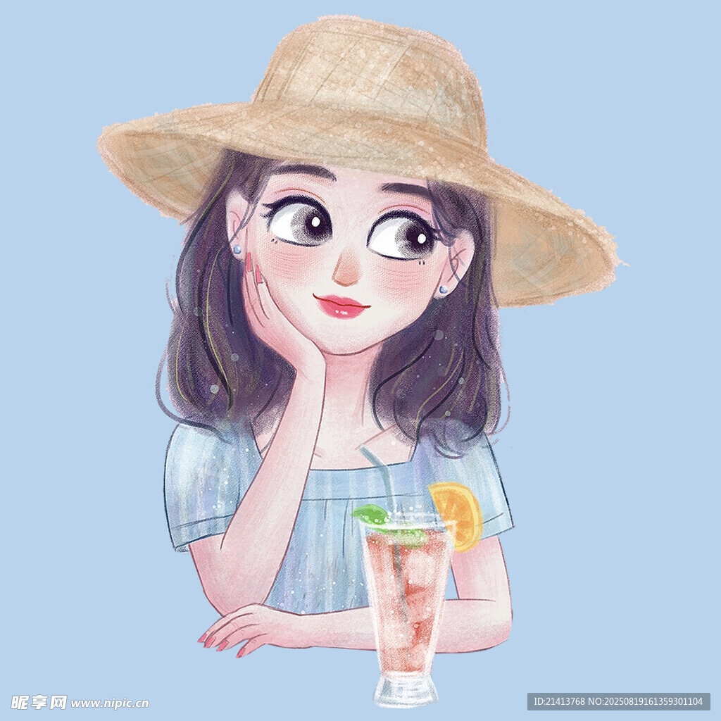 夏日戴草帽的清新女孩