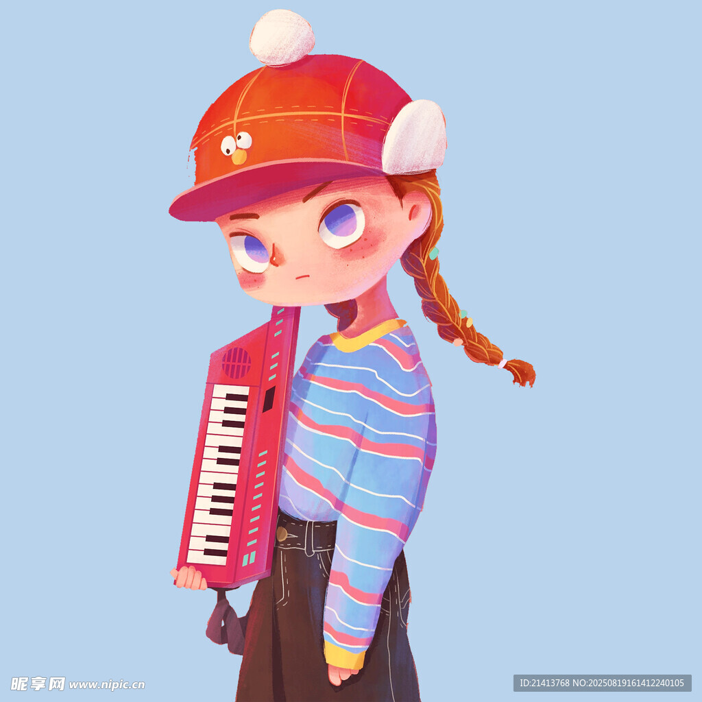 戴帽女孩手持鍵盤樂器