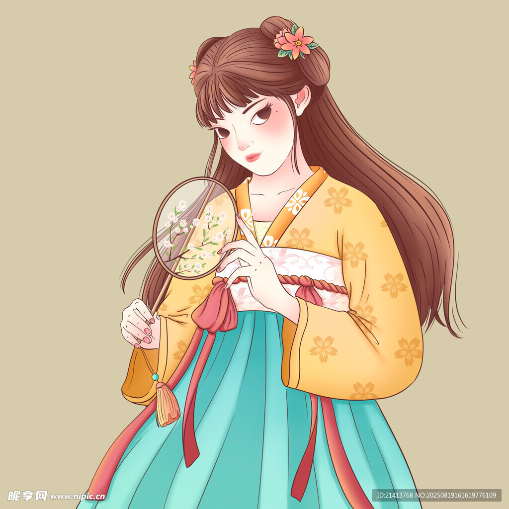 古風少女持扇溫婉動人