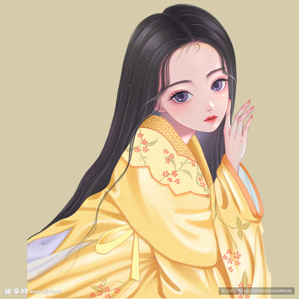 古風(fēng)黃衣少女優(yōu)雅淺笑