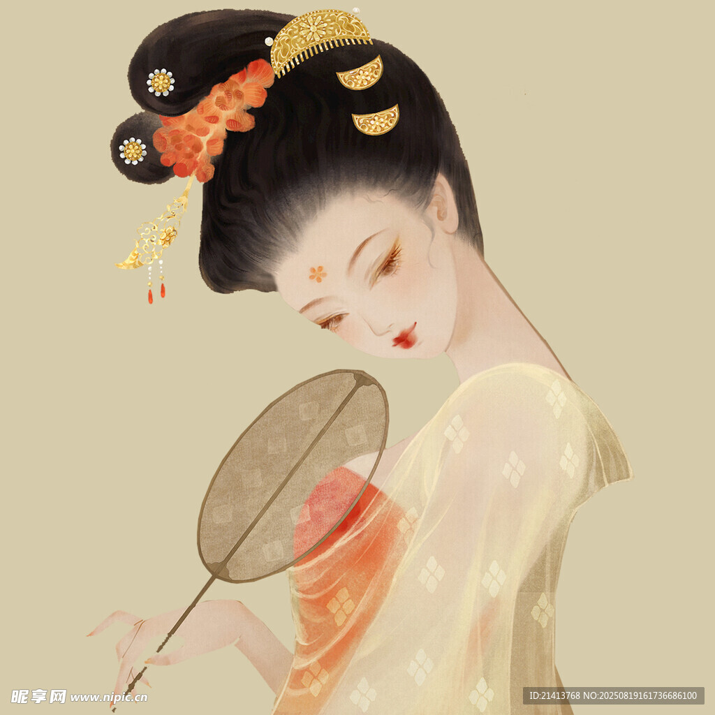 古風(fēng)美人持扇優(yōu)雅瞬間