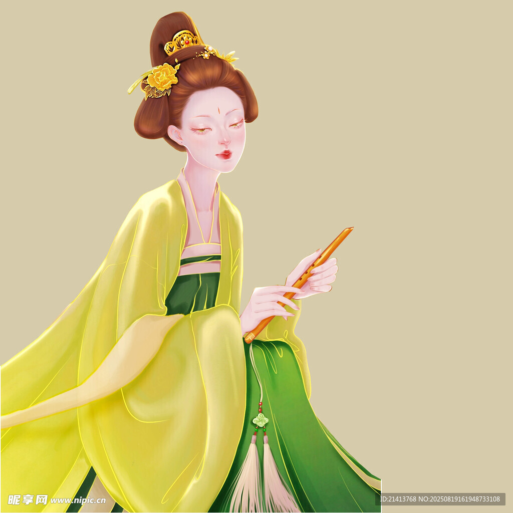 古風佳人持箋優(yōu)雅而立